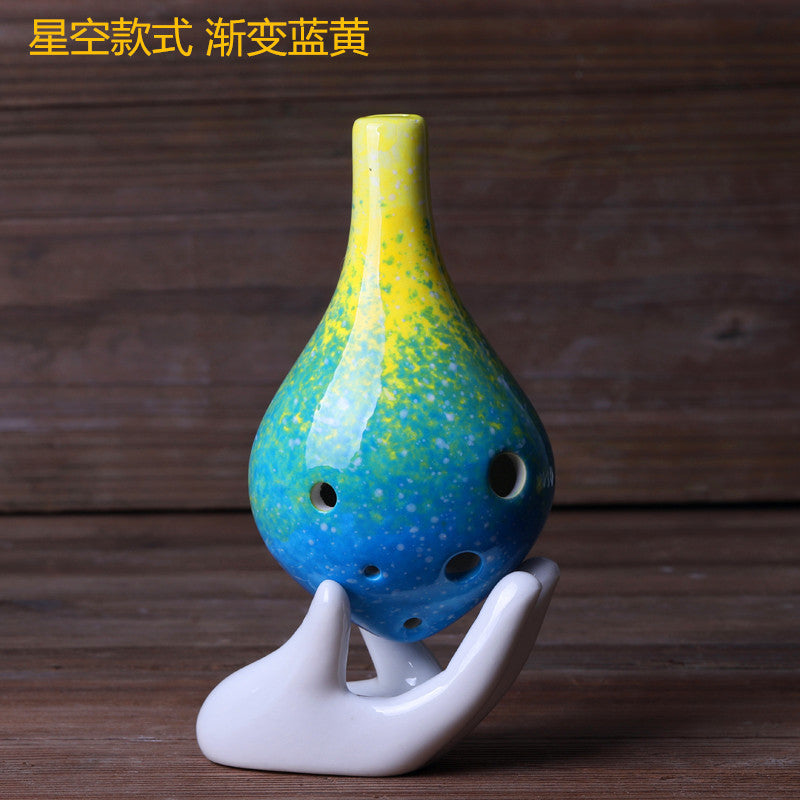 陶笛6孔长嘴陶笛景区热卖专业制作 渐变星空六孔初学教学陶笛批发