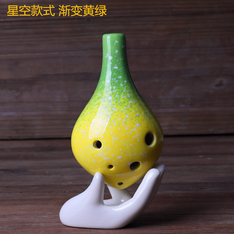 陶笛6孔长嘴陶笛景区热卖专业制作 渐变星空六孔初学教学陶笛批发