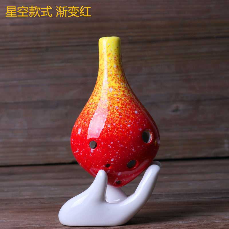 陶笛6孔长嘴陶笛景区热卖专业制作 渐变星空六孔初学教学陶笛批发