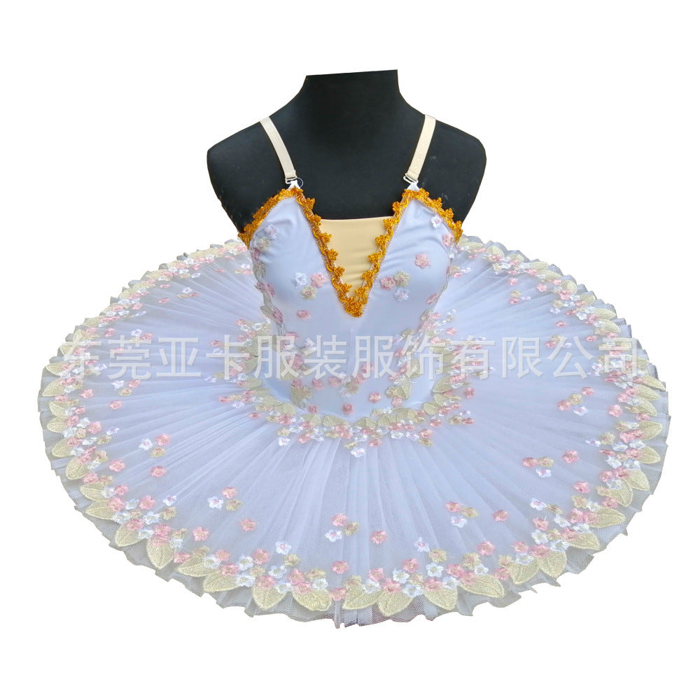儿童舞蹈裙绣花吊带裙发光小天鹅芭蕾演出服烫钻连衣裙