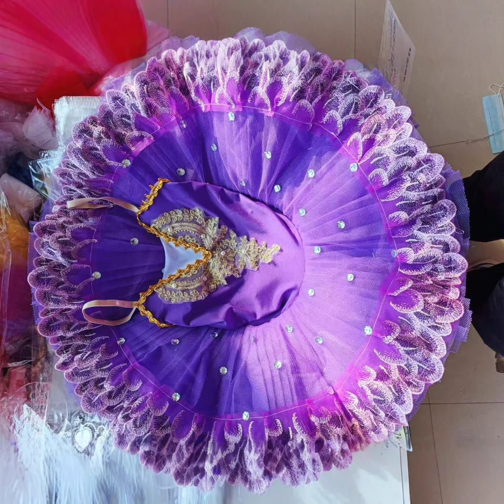 儿童舞蹈裙绣花吊带裙发光小天鹅芭蕾演出服烫钻连衣裙
