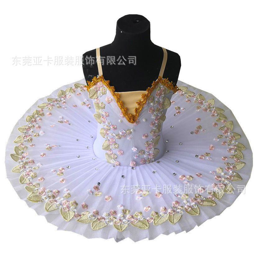 儿童舞蹈裙绣花吊带裙发光小天鹅芭蕾演出服烫钻连衣裙