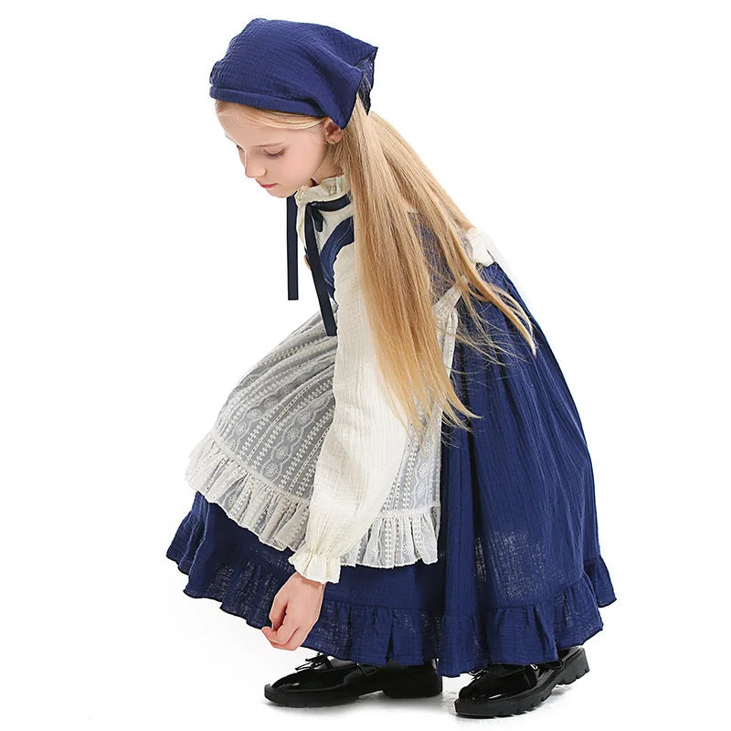 Little Match Girl Costume Kids Retro European Peasant Dress Children Victorian Farmhouse Maid Outfit Stage Performance Clothing