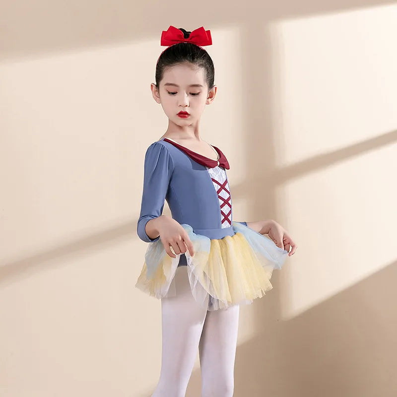 Luxury Girls Ballet Gown with Skirt Headband Kids Long Sleeve Dance Practice Clothes Professional Examination Bodysuit Outfits