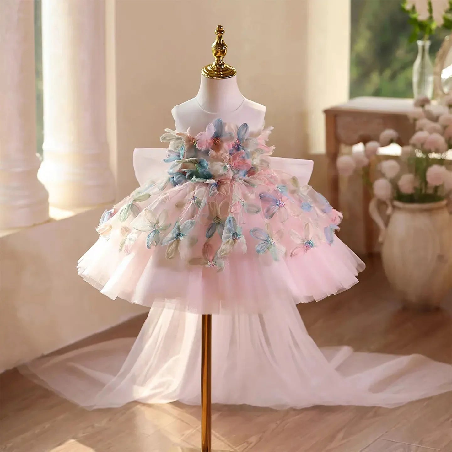 Girls Luxury Formal Gown Kids Boutique Princess Dress for Birthday Party Children Host Piano Show Performance Outfits