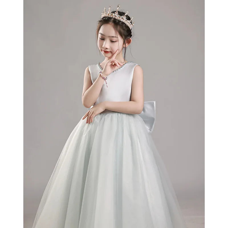 Luxury Grey Girls Princess Dress Kids Elegant Formal Gown Big Girls Host Piano Performance Show Dress Children Pageant Vestidos