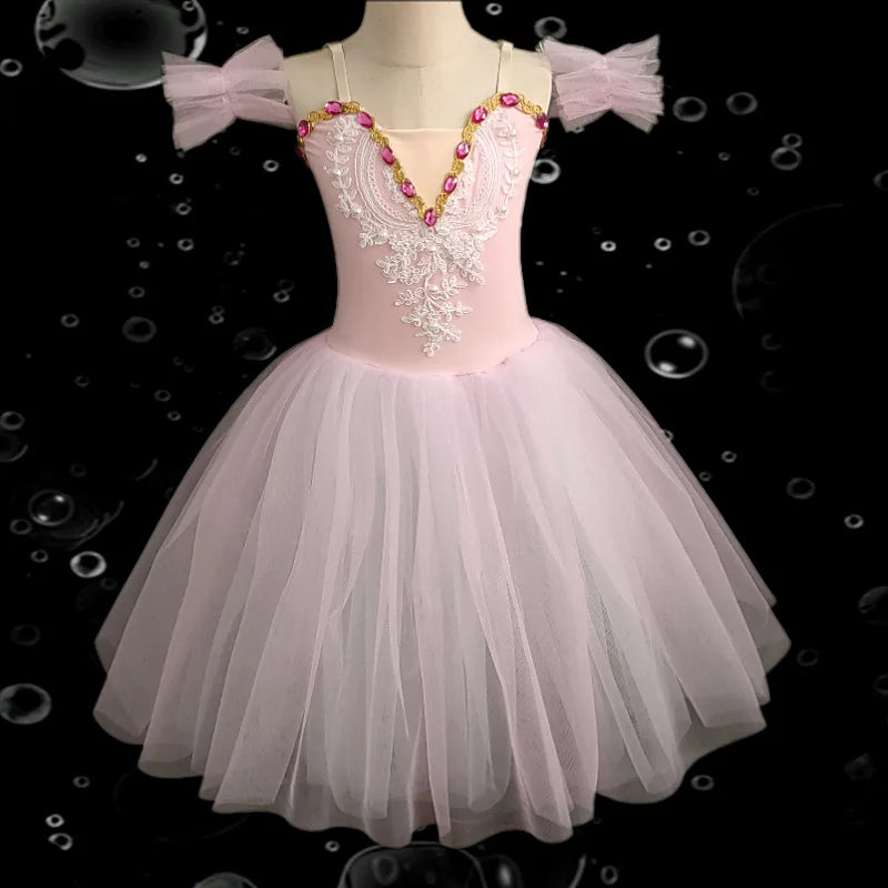Professional Kids Ballet Dance Dress Girls Soft Mesh Tutu Skirt Children Gymnastics Exercise Leotard Stage Performance Clothing