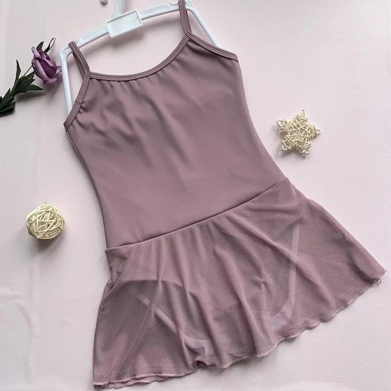 Kids Professional Gymnastics Leotard Girls Ballet Dance BodySuit Children Solid Color Exercise Wear Student Performance Outfits