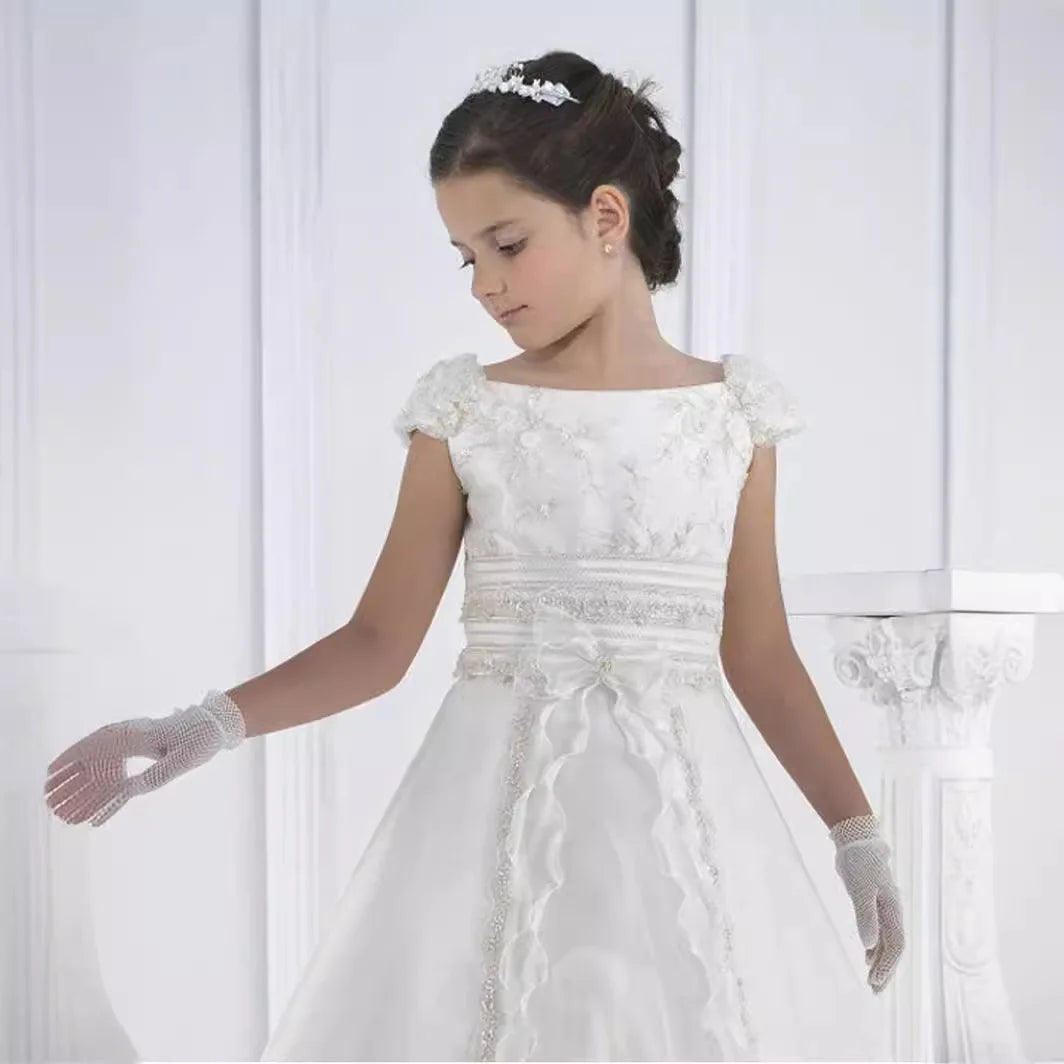 Luxury Puff Sleeve Girls Princess Dress Puffy Ball Gown Flower Girl Wedding Dress Elegant Birthday Party Evening Wear Vestidos