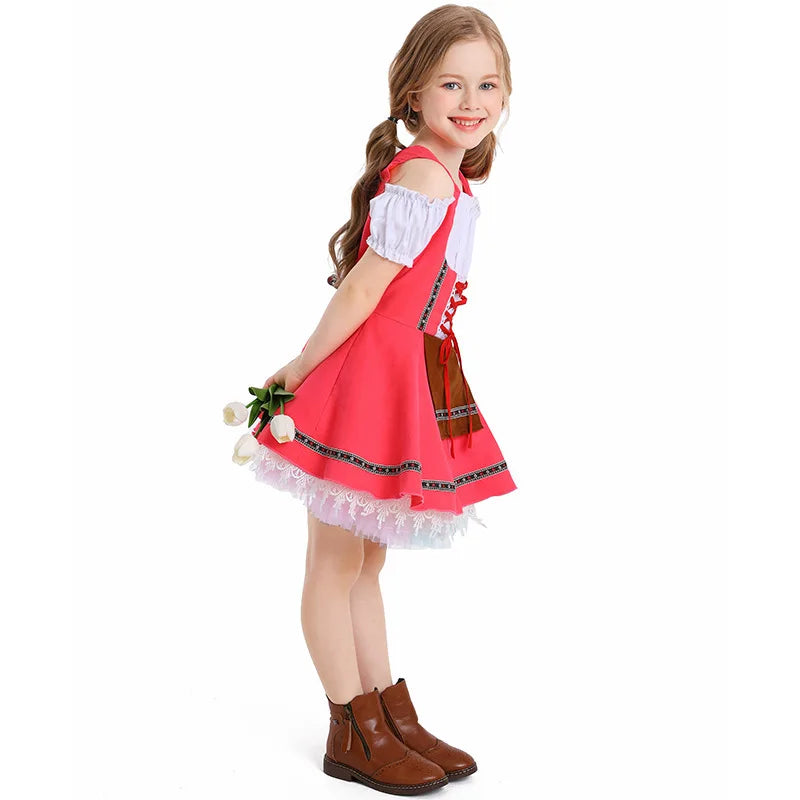 Multi-Color Girls German Oktoberfest Costume Kids Bavarian Dirndl Dress Children Beer Festival Maid Outfit Halloween Party Wear