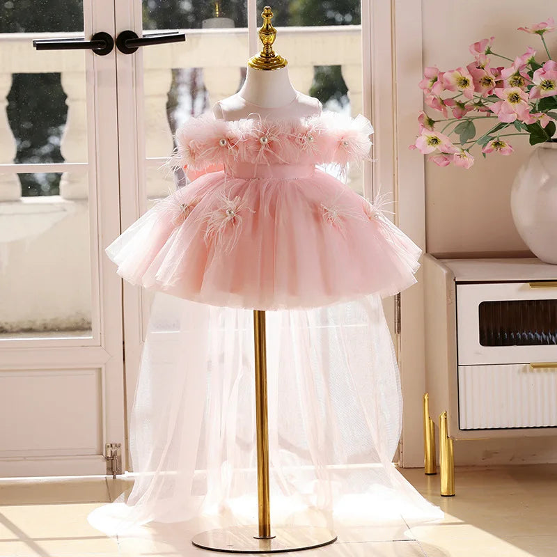 Girls Princess Dress Sweet Puffy Tulle Gown Kids Luxury Formal Party Event Dress Children Piano Performance Show Vestidos