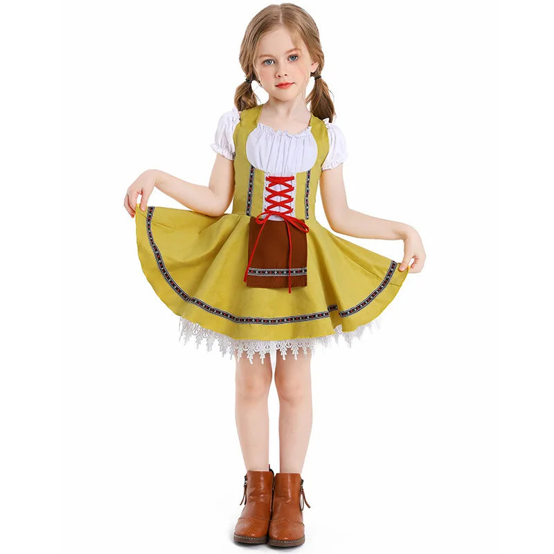 Multi-Color Girls German Oktoberfest Costume Kids Bavarian Dirndl Dress Children Beer Festival Maid Outfit Halloween Party Wear