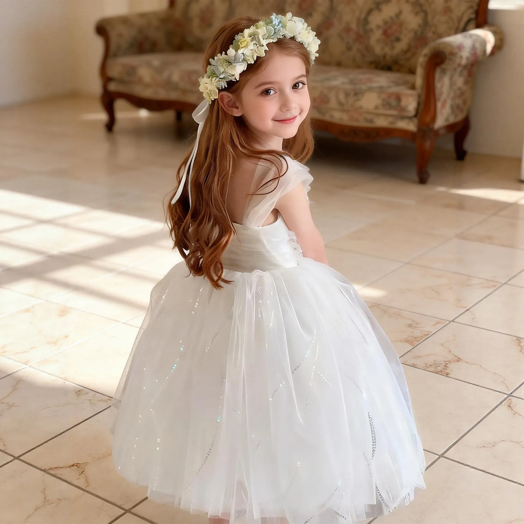 Luxury White Flower Girl Dress for Wedding Kids Elegant Princess Gown Child Puffy Tulle Birthday Party Outfits Toddler Vestidos