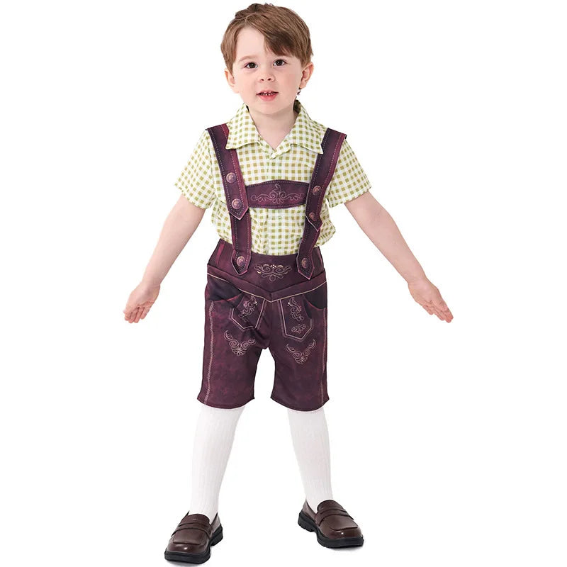 Retro Farmhouse Boys Plaid Shorts Kids Bavarian Oktoberfest Costume Children German Folk Dance Wear Halloween Carnival Party