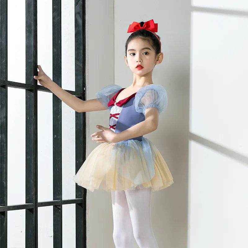 Luxury Girls Ballet Gown with Skirt Headband Kids Long Sleeve Dance Practice Clothes Professional Examination Bodysuit Outfits