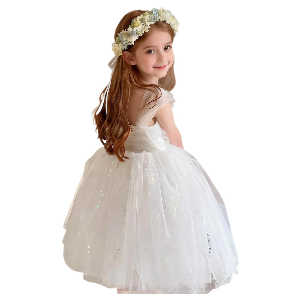 Luxury White Flower Girl Dress for Wedding Kids Elegant Princess Gown Child Puffy Tulle Birthday Party Outfits Toddler Vestidos