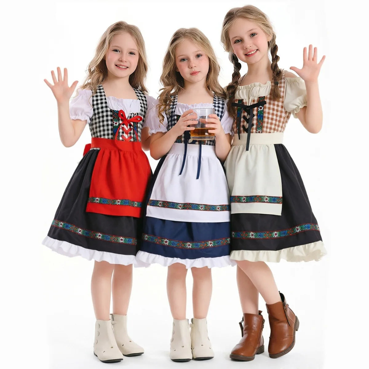 Traditional Girls German Oktoberfest Costume Kids Bavarian Dirndl Dress Children Beer Festival Apron Outfits Halloween Carnival