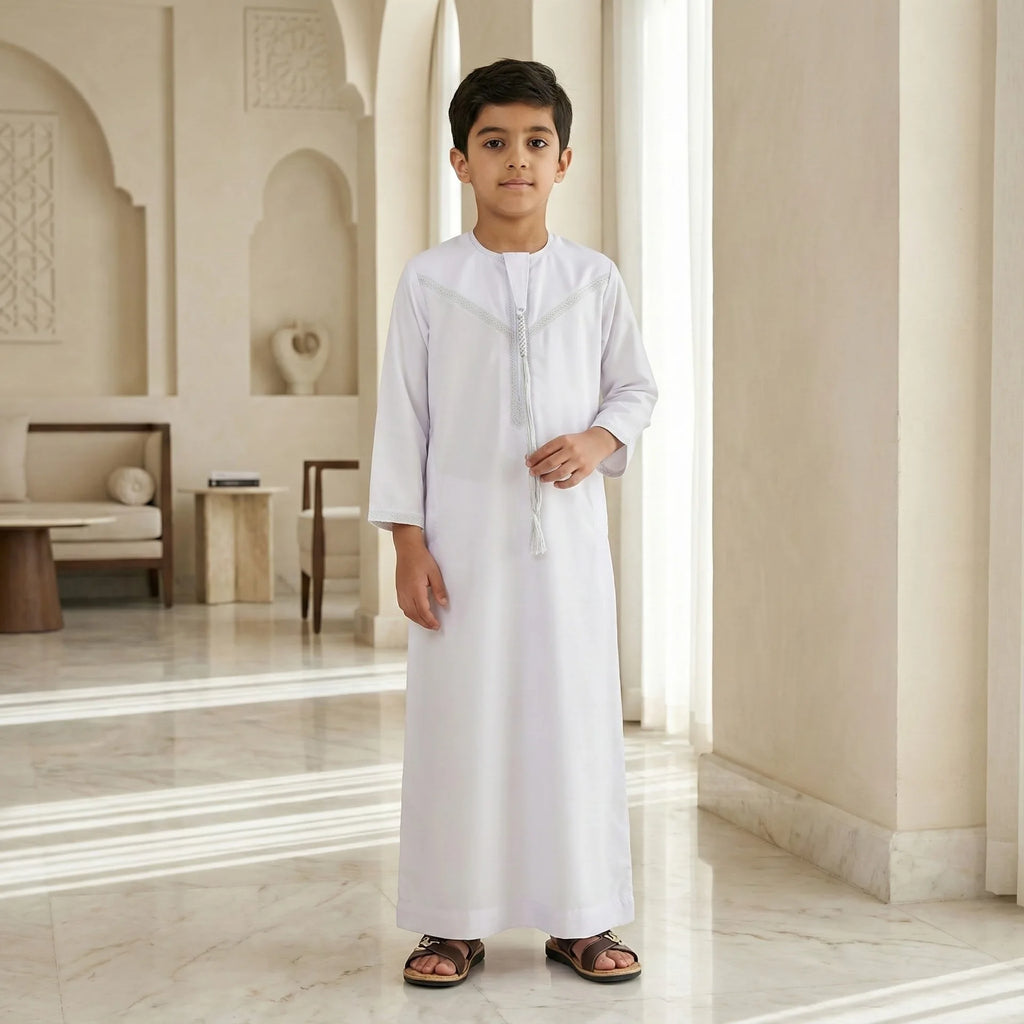 Muslim Kids Thobe Boys Islamic Kaftan Robe Children Arabic Saudi Abaya White Long Gown Ramadan Eid Prayer Performance Clothing