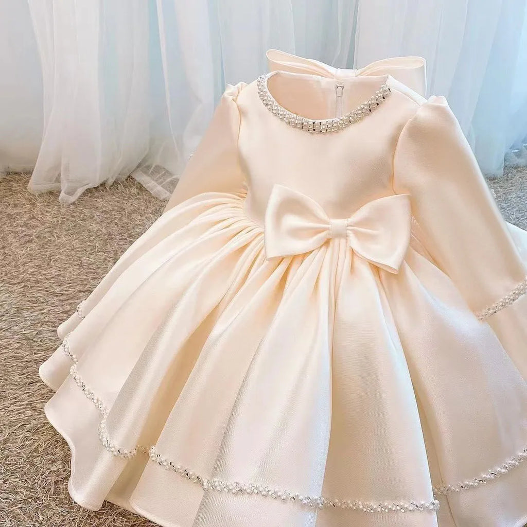 Champagne Kids Girls Tulle Dress Sequin Flower Girl Wedding Gowns Toddler Princess Party Dress for Baptism Christmas Performance
