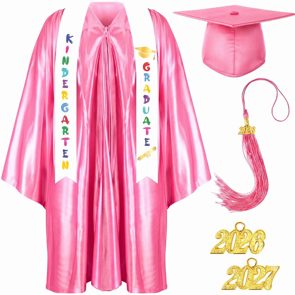 Kindergarten Graduation Cap and Gown Set for Class of 2026 Photoshoot, Satin Blink Gown