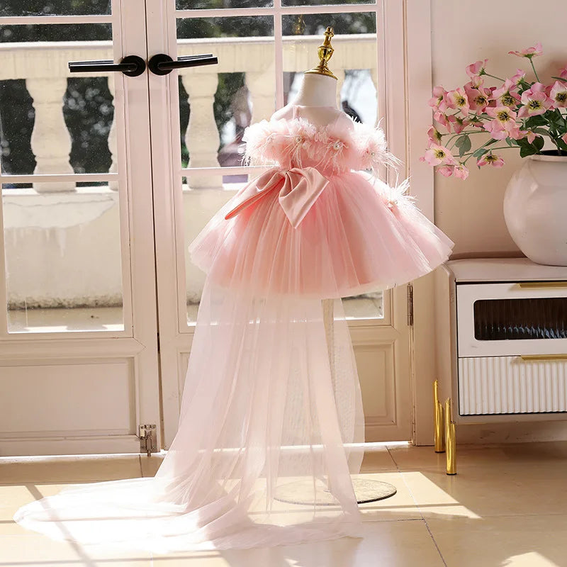 Girls Princess Dress Sweet Puffy Tulle Gown Kids Luxury Formal Party Event Dress Children Piano Performance Show Vestidos