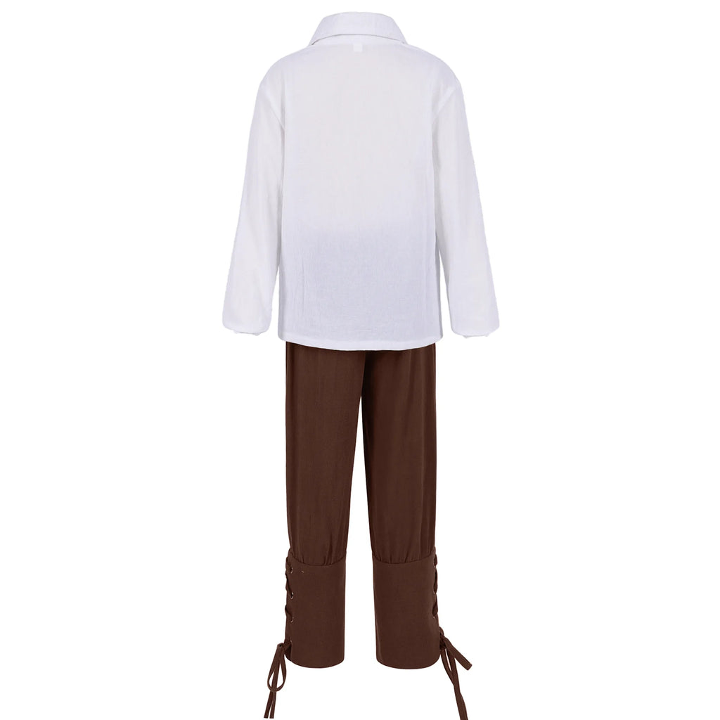 Kids Medieval Pirate Costume Set Renaissance Shirt and Cropped Pants Scottish Jacobite Outfits for Halloween Carnival Party Wear