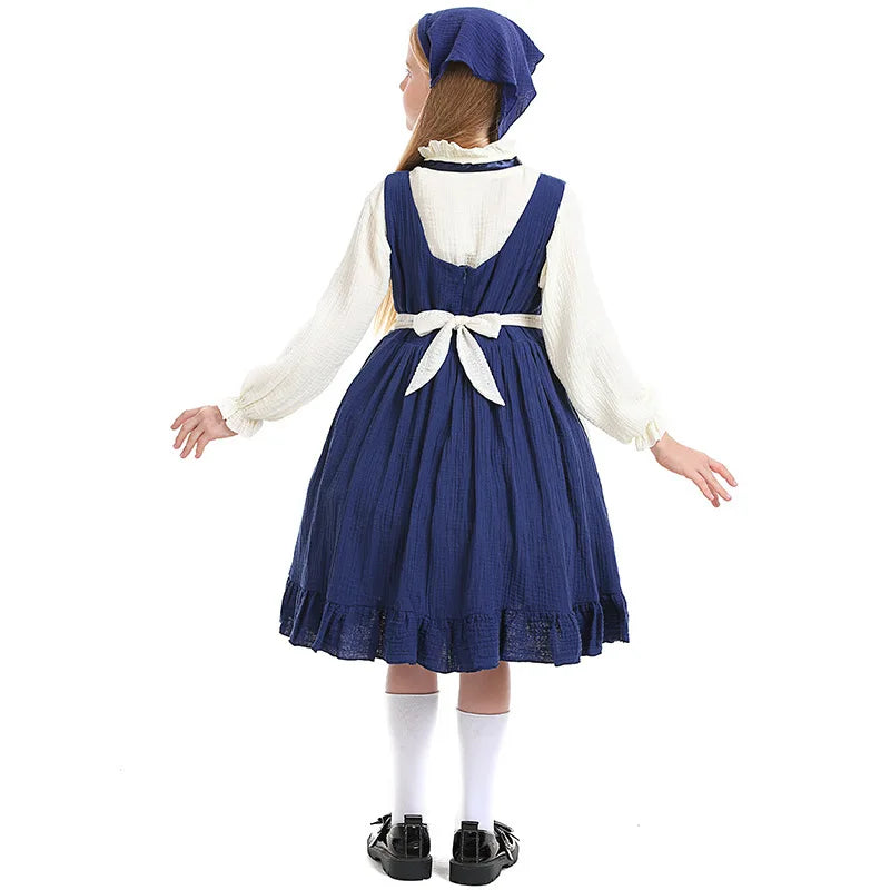 Little Match Girl Costume Kids Retro European Peasant Dress Children Victorian Farmhouse Maid Outfit Stage Performance Clothing