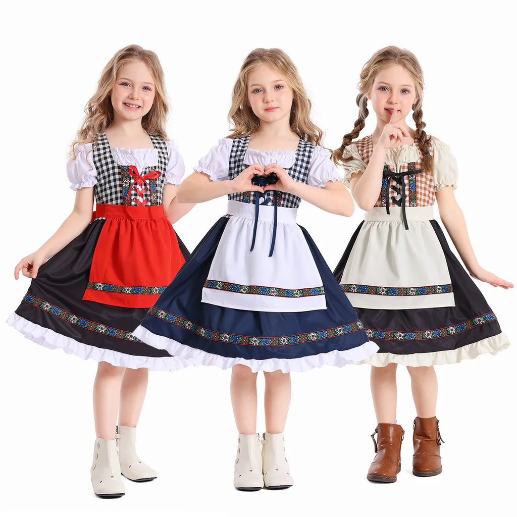Traditional Girls German Oktoberfest Costume Kids Bavarian Dirndl Dress Children Beer Festival Apron Outfits Halloween Carnival