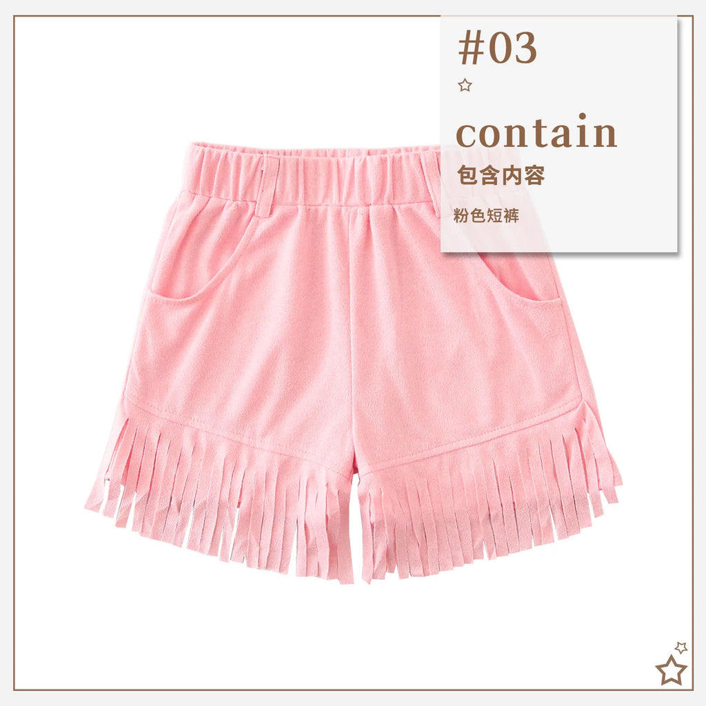 Western Cowgirl Tassel Shorts for Girls Kids Suede Fringed Pants Children Retro Hippie Style Outfits Halloween Carnival Wear