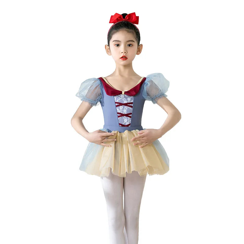 Luxury Girls Ballet Gown with Skirt Headband Kids Long Sleeve Dance Practice Clothes Professional Examination Bodysuit Outfits