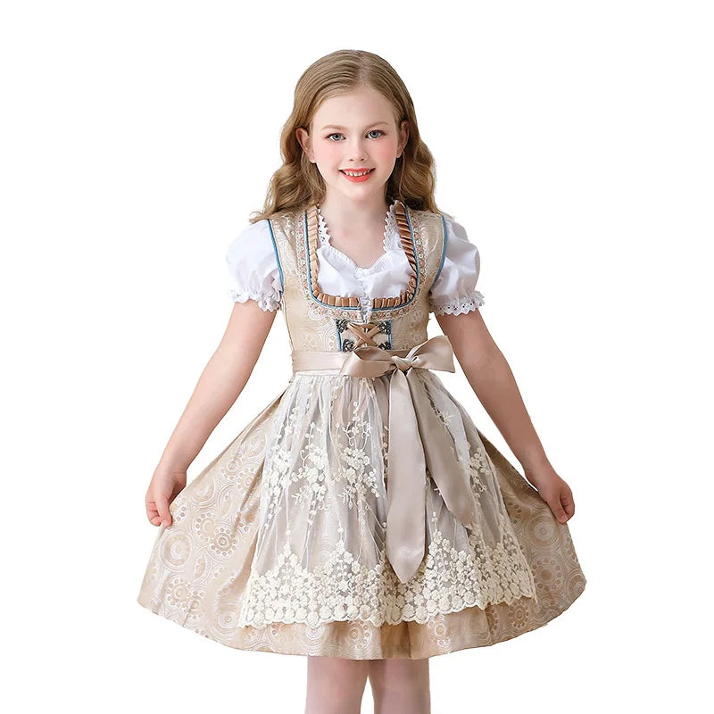 Vintage Farmhouse Maid Dress for Girls Kids Adults German Oktoberfest Costume Children Women Pastoral Style Role Play Outfits