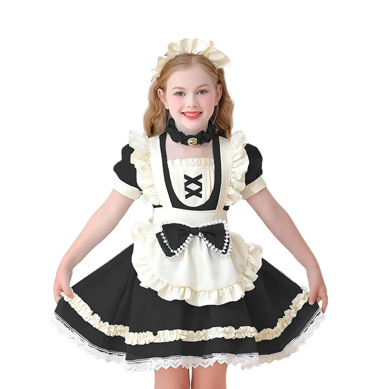 Traditional Colonial Girl Costume Kids Maid Apron Dress Children Vintage Prairie Style Outfits Stage Performance Halloween Party