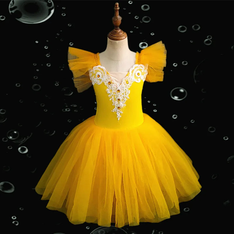 School Stage Performance Girls Ballet Dress Kids Professional Tutu Skirt Children Gymnastics Leotard Team Dance Wear Outfits