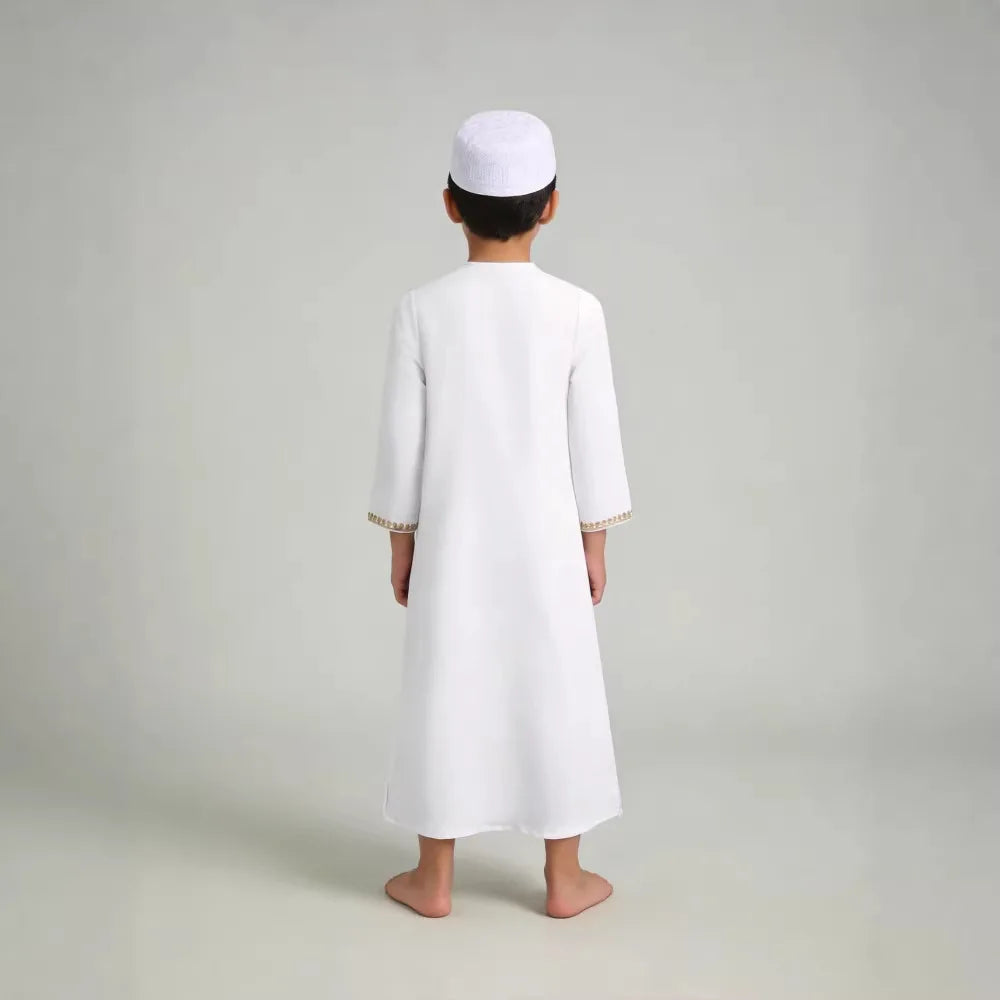 Muslim Boys Thobe Robe Embroidered Zipper Kaftan Kids Arabic Islamic Cloth Child Traditional Ethnic Abaya for Eid Ramadan Show