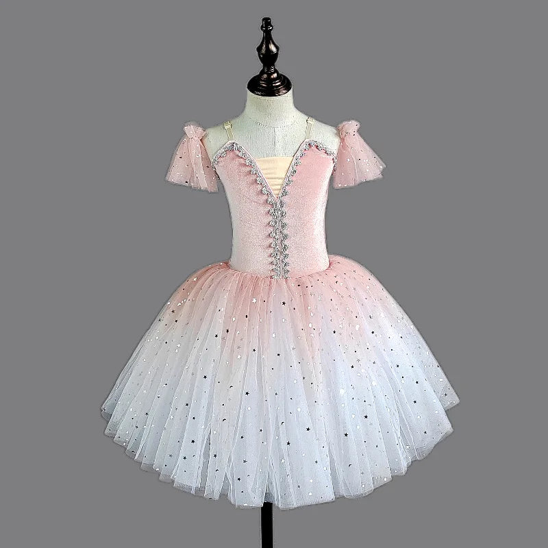 Sequin Girls Ballet Tutu Dress Kids Gradient Ombre Long Tulle Skirt Children Princess Party Gown Stage Performance Dance Wear