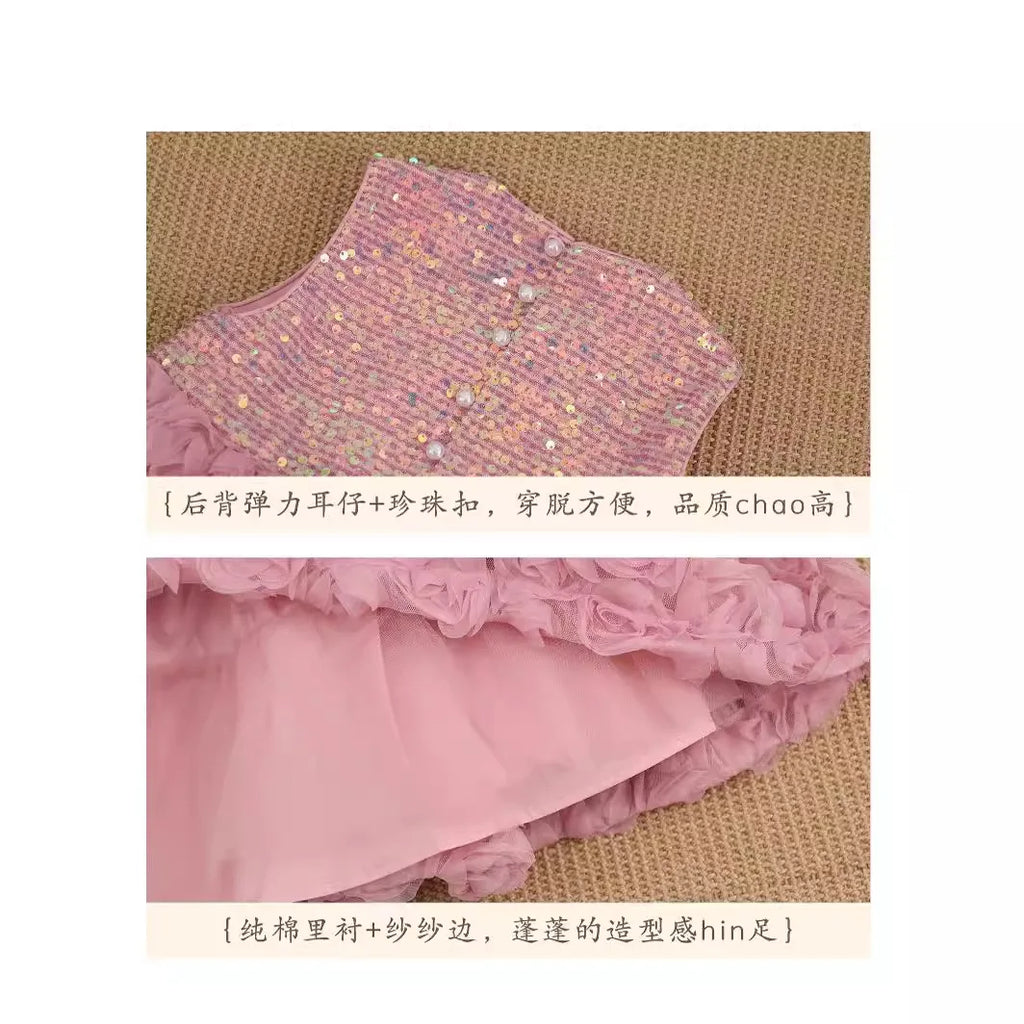 3D Rose Flower Girls Princess Dress Kids Luxury Floral Tulle Gown Toddler 1st Birthday Party Dresses Infant Performance Vestidos