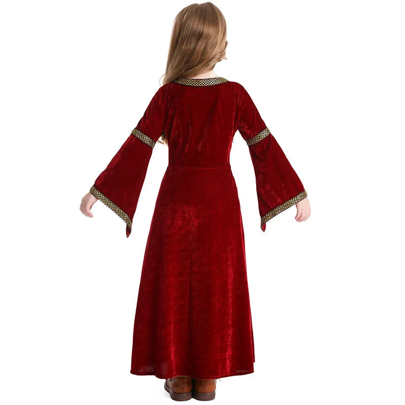 Renaissance Medieval Girls Costume Kids Victorian Royal Court Dress Children Vintage Flare Sleeve Gown Stage Performance Outfits