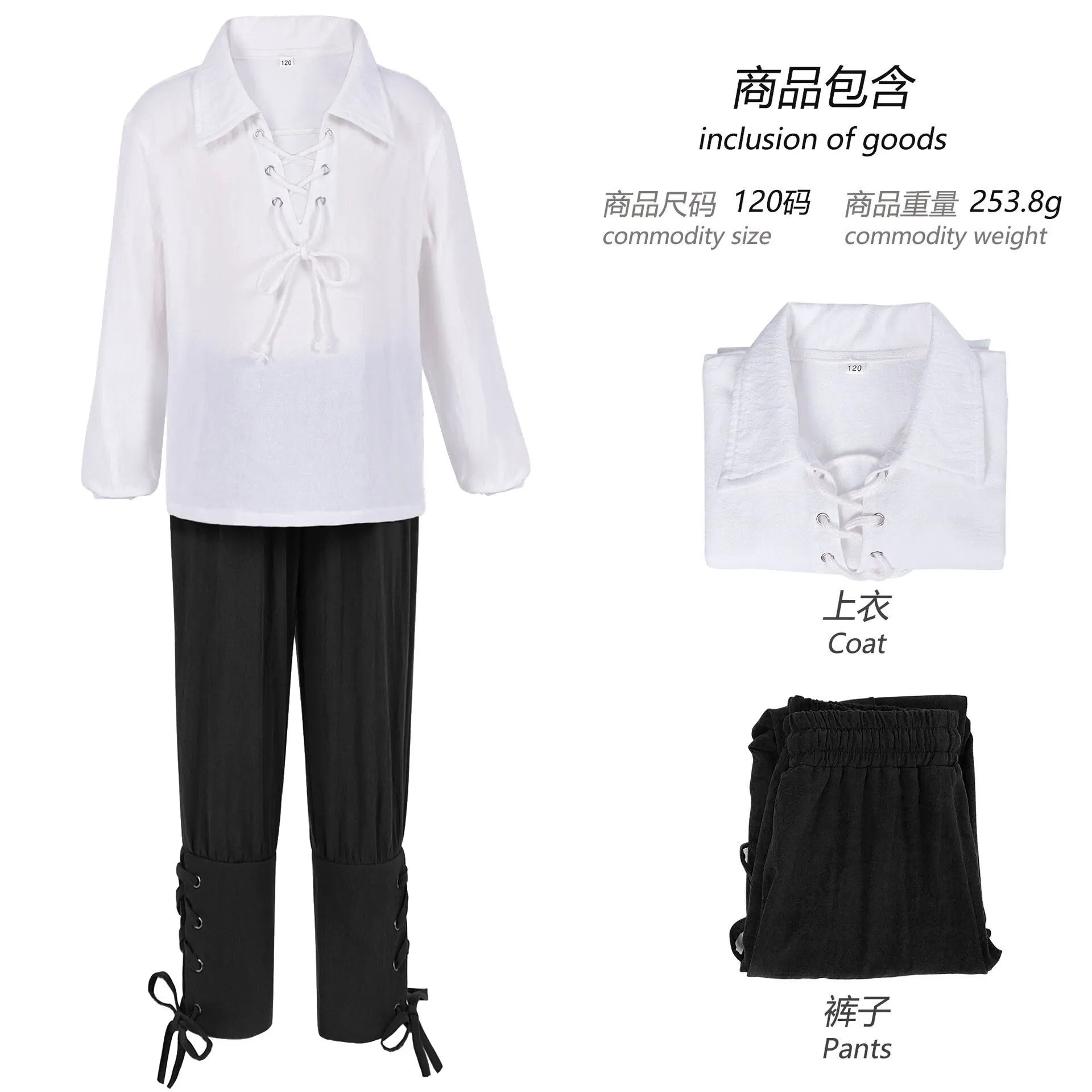 Kids Medieval Pirate Costume Set Renaissance Shirt and Cropped Pants Scottish Jacobite Outfits for Halloween Carnival Party Wear