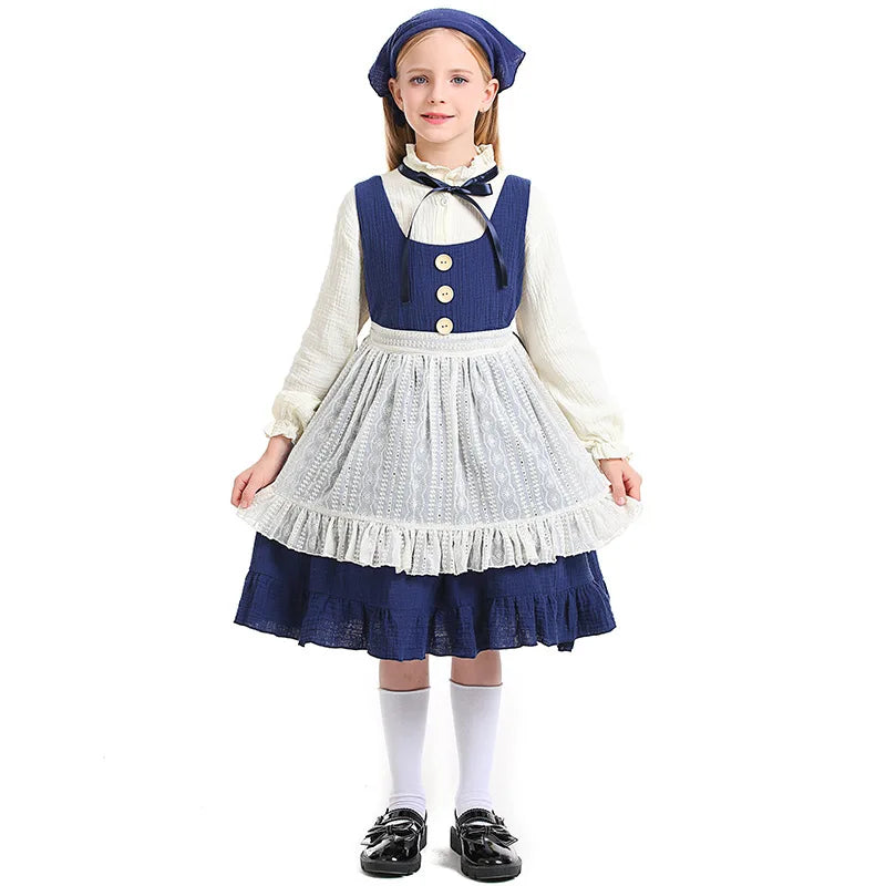 Little Match Girl Costume Kids Retro European Peasant Dress Children Victorian Farmhouse Maid Outfit Stage Performance Clothing