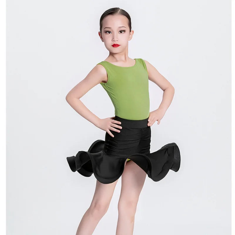 Girls Latin Dance Dress Kids Professional Sleeveless Dancewear Children Ballroom Performance Show Outfits for Little Girls