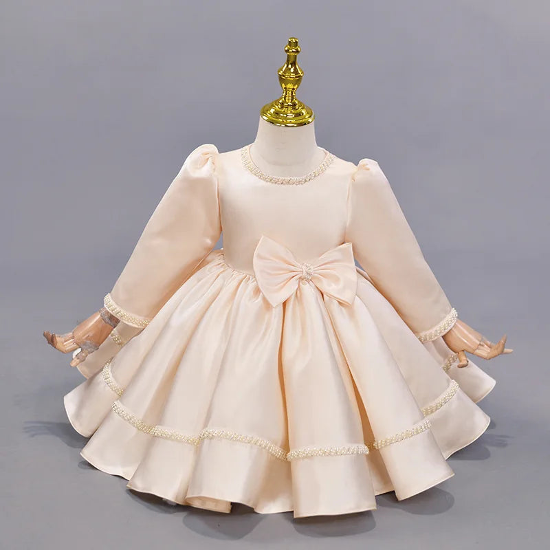 Champagne Kids Girls Tulle Dress Sequin Flower Girl Wedding Gowns Toddler Princess Party Dress for Baptism Christmas Performance
