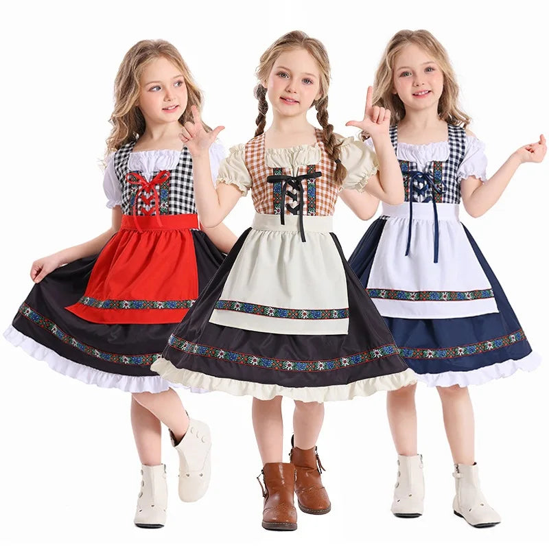 Traditional Girls German Oktoberfest Costume Kids Bavarian Dirndl Dress Children Beer Festival Apron Outfits Halloween Carnival