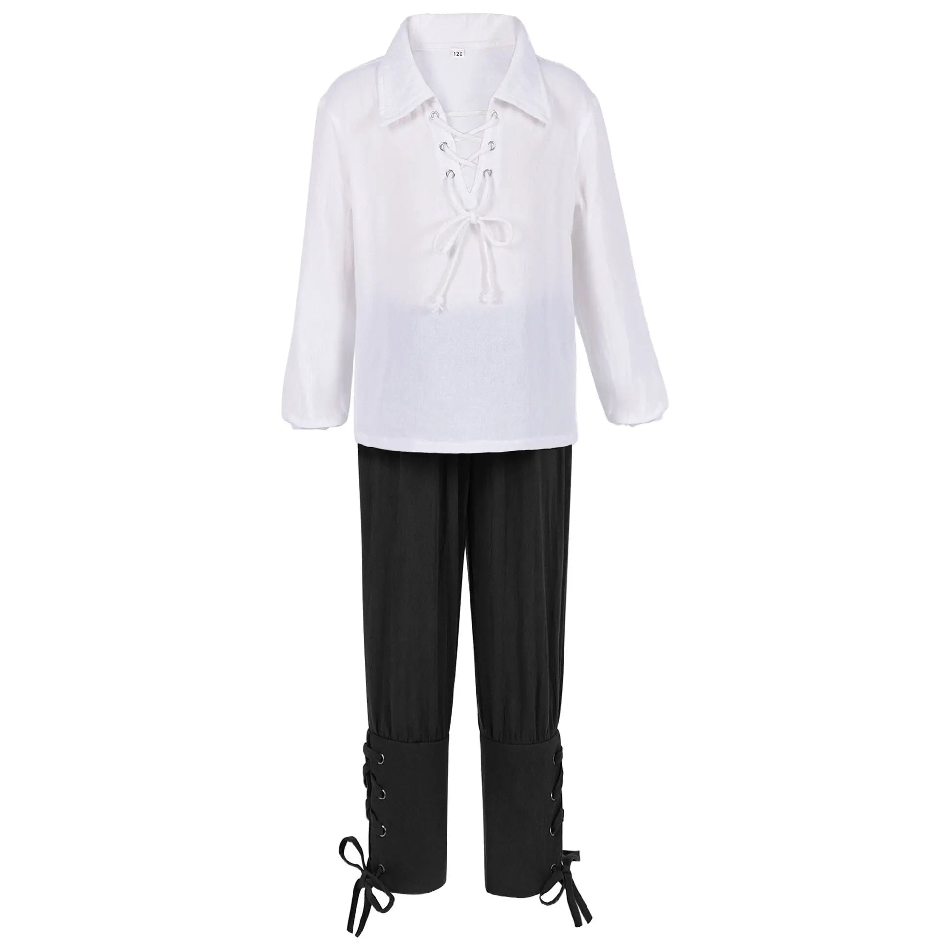 Kids Medieval Pirate Costume Set Renaissance Shirt and Cropped Pants Scottish Jacobite Outfits for Halloween Carnival Party Wear