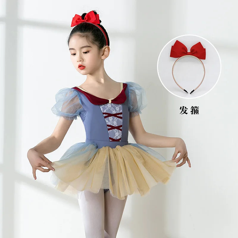 Luxury Girls Ballet Gown with Skirt Headband Kids Long Sleeve Dance Practice Clothes Professional Examination Bodysuit Outfits