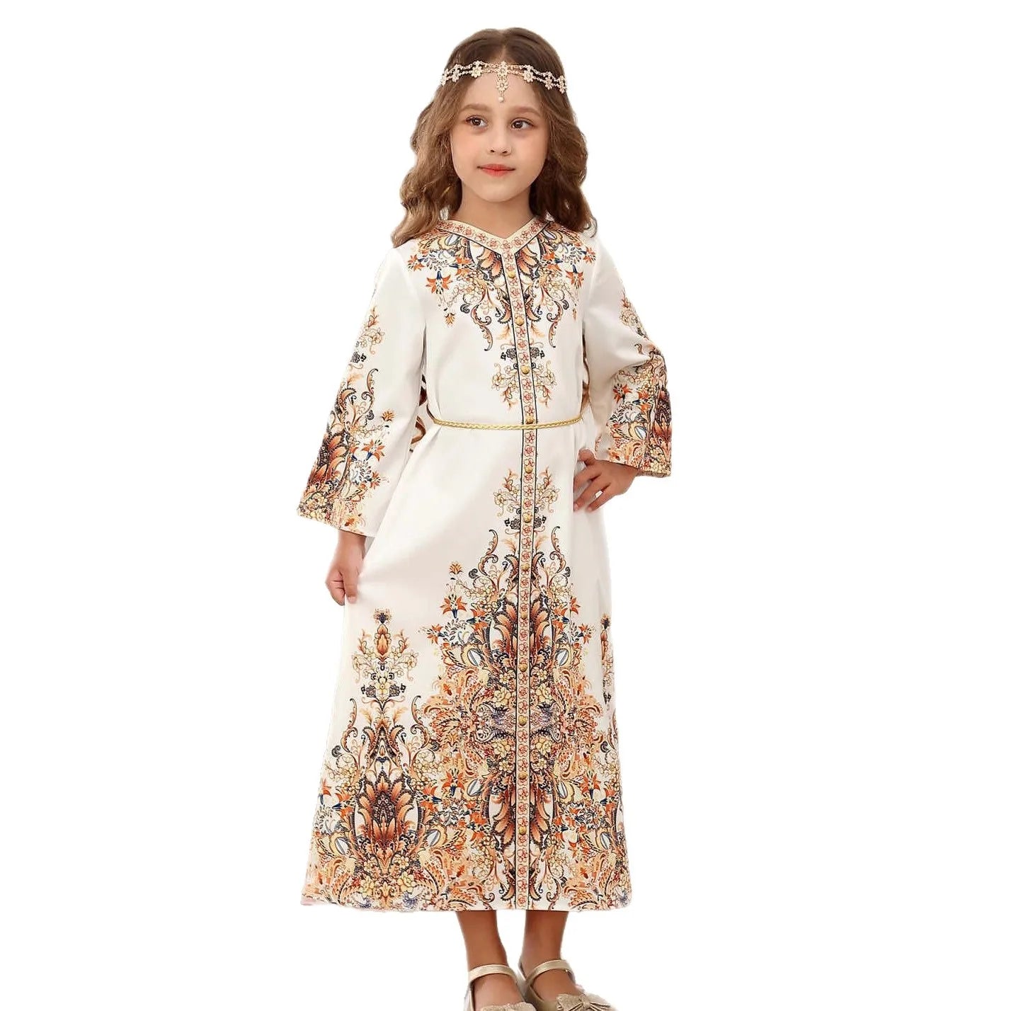 Ethnic Style Floral Print Girls Princess Dress Kids Elegant Long Gown Children Fashion Birthday Party Dress Summer Wear Vestidos