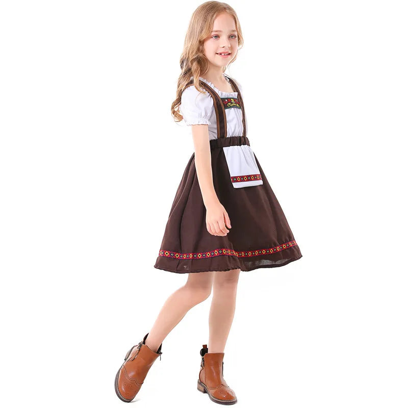 Traditional Bavarian Dirndl for Girls German Oktoberfest Costume Children Folk Performance Clothing Halloween Carnival Outfits