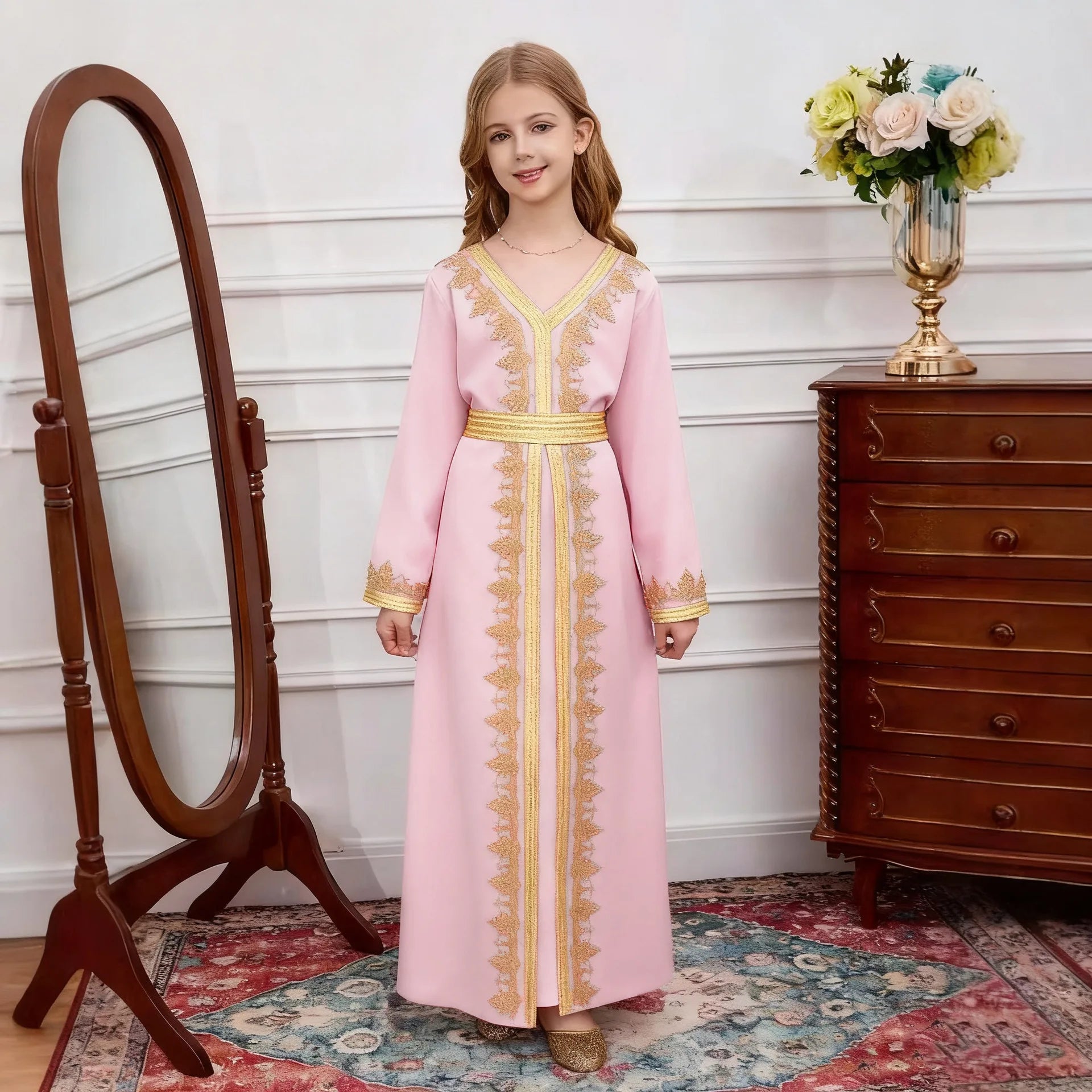 Elegant Lace Girls Princess Dress Long Sleeve Kids Minimalist Gown Child Fashion Birthday Party Dress for Wedding Show Vestidos