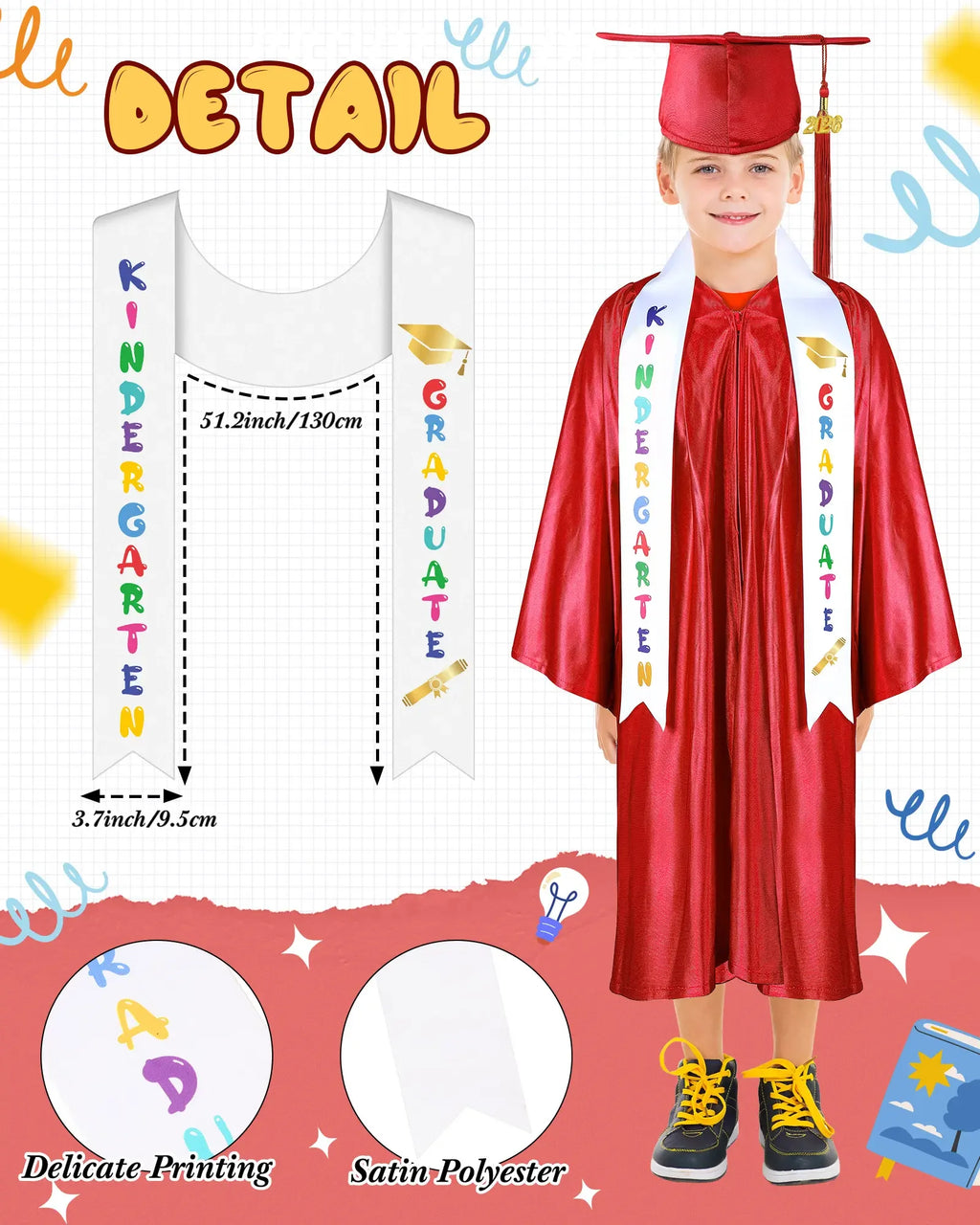 Kindergarten Graduation Cap and Gown Set for Class of 2026 Photoshoot, Satin Blink Gown