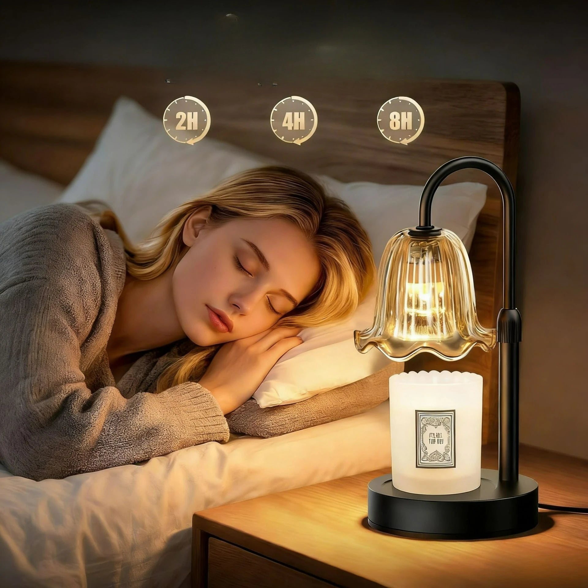 Natural Wooden Aromatherapy Lamp - 3-in-1 Dimmable Wax Melter, Essential Oil Diffuser & Night Light for Bedroom