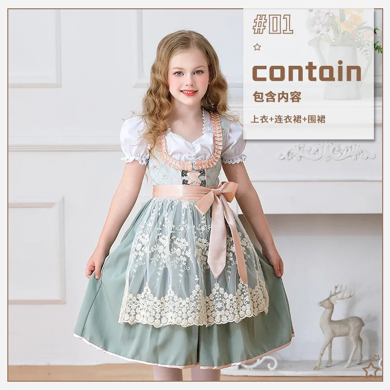Vintage Farmhouse Maid Dress for Girls Kids Adults German Oktoberfest Costume Children Women Pastoral Style Role Play Outfits